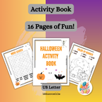 🕸️ Halloween Activity Book – 16 Fun Printable Pages for Kids + 8 Bonus Solutions 🎃