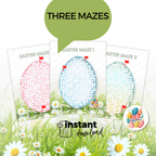 Easter-themed printable maze and puzzle worksheets for kids, screen-free holiday activity