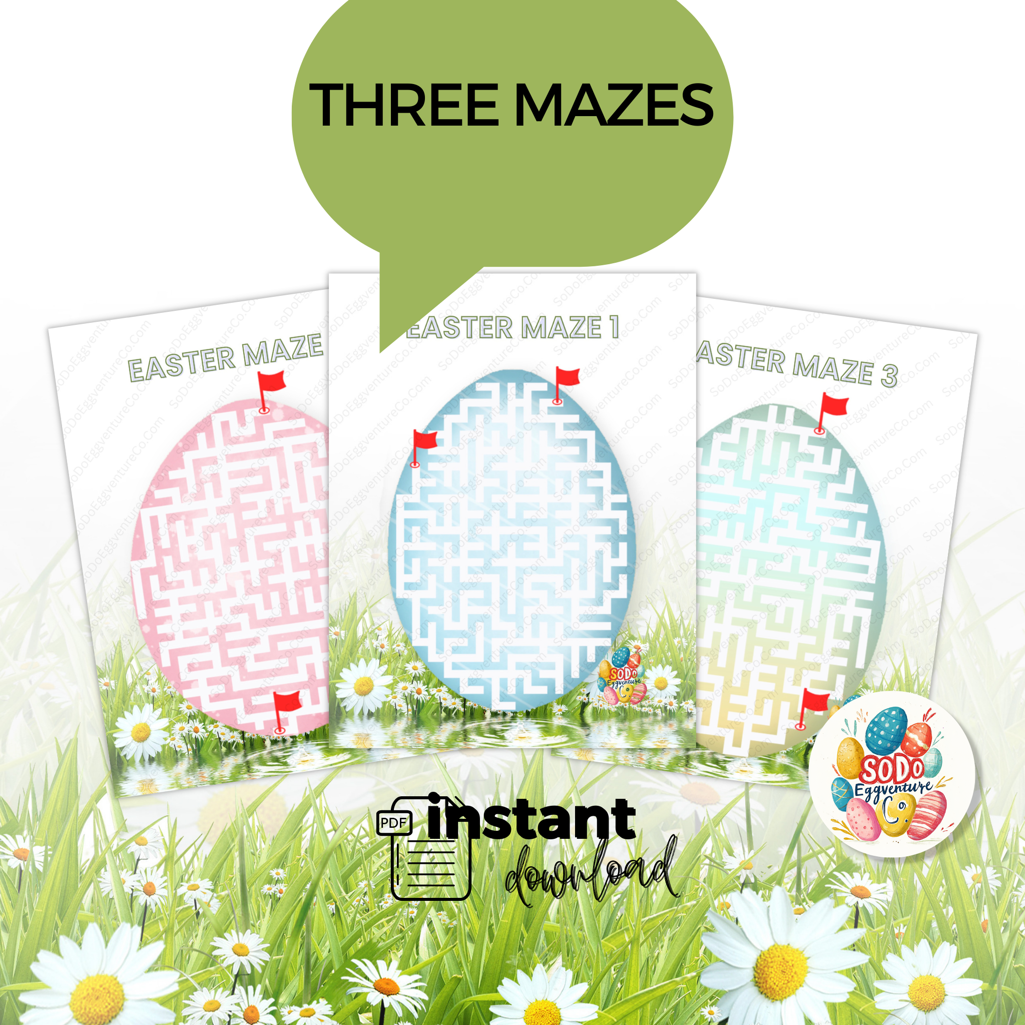 Easter-themed printable maze and puzzle worksheets for kids, screen-free holiday activity