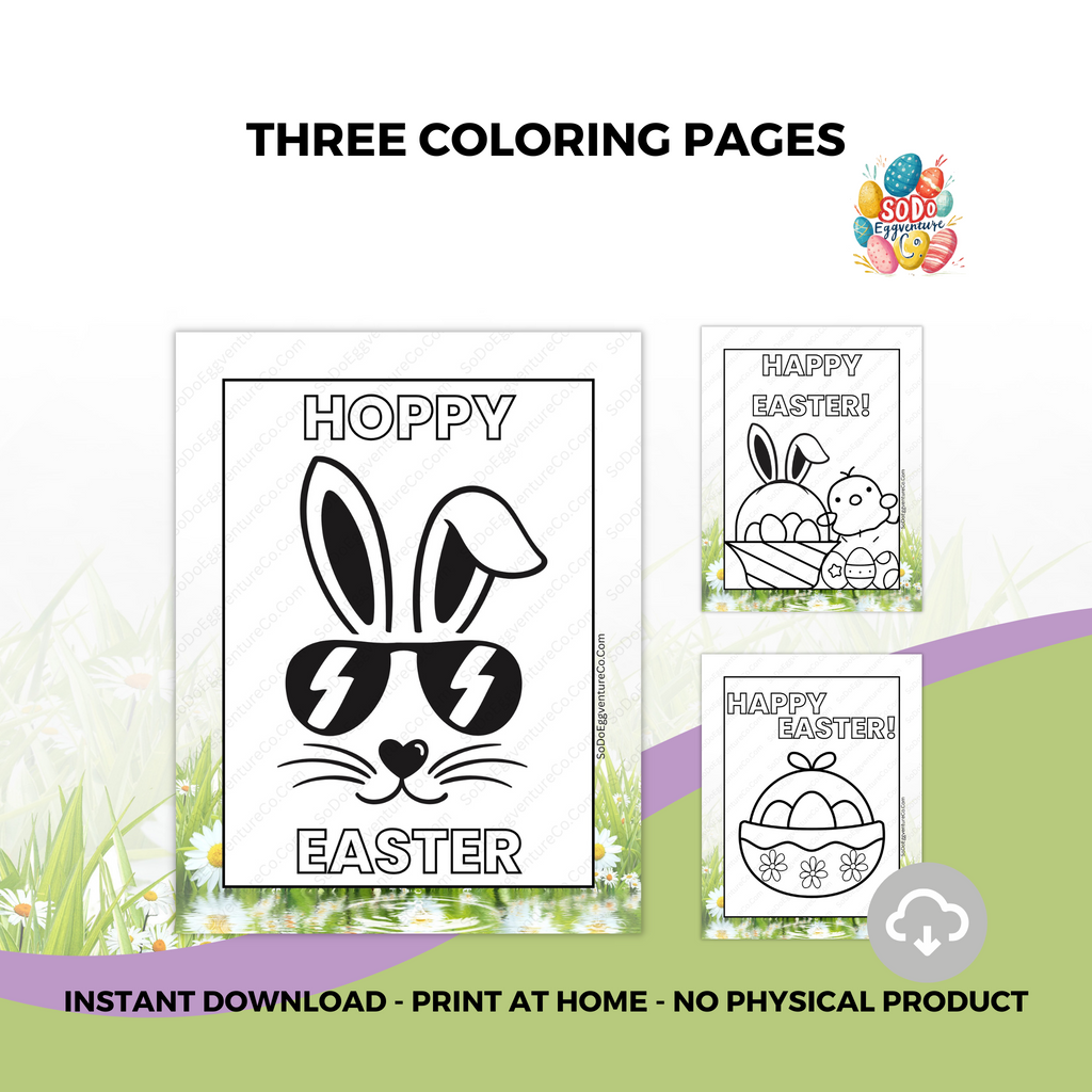 Adorable Easter coloring page with bunnies and spring flowers, printable for kids