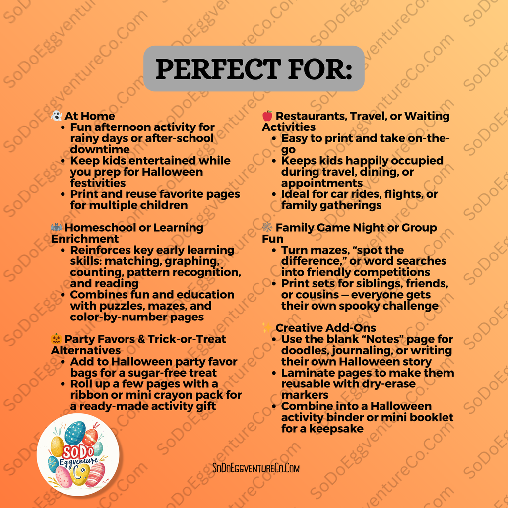 🕸️ Halloween Activity Book – 16 Fun Printable Pages for Kids + 8 Bonus Solutions 🎃