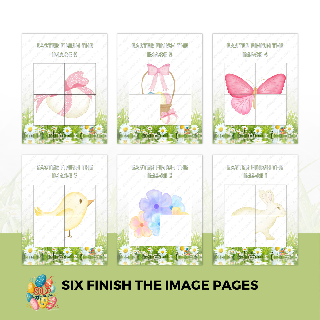 Creative ‘finish the picture’ drawing activity for Easter, printable pages for kids