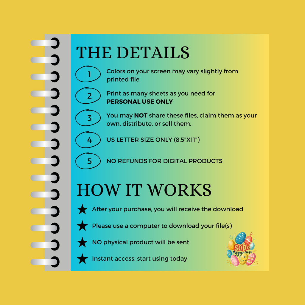 Spring Activity Book digital download details and instructions with usage terms and instant access information