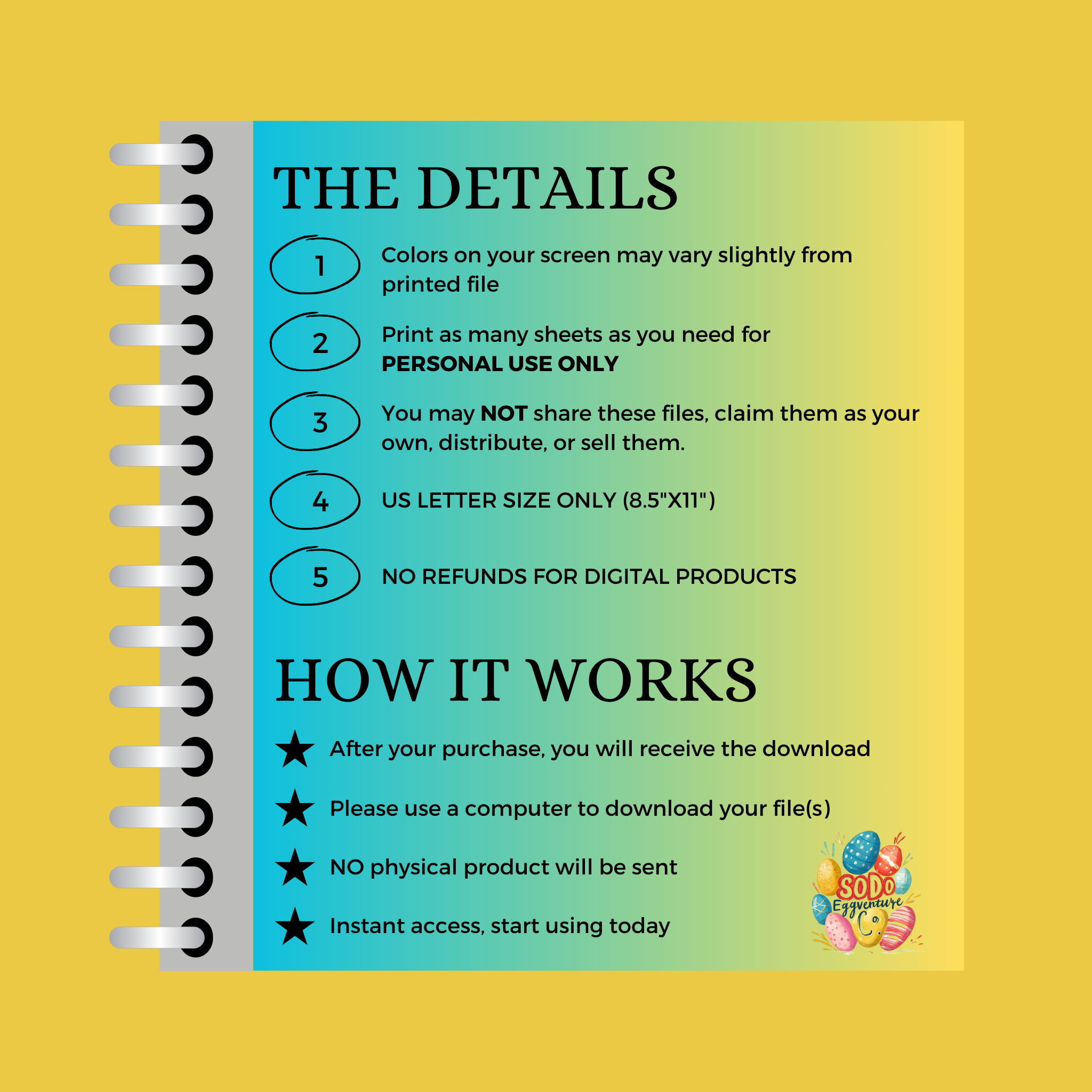 Spring Activity Book digital download details and instructions with usage terms and instant access information