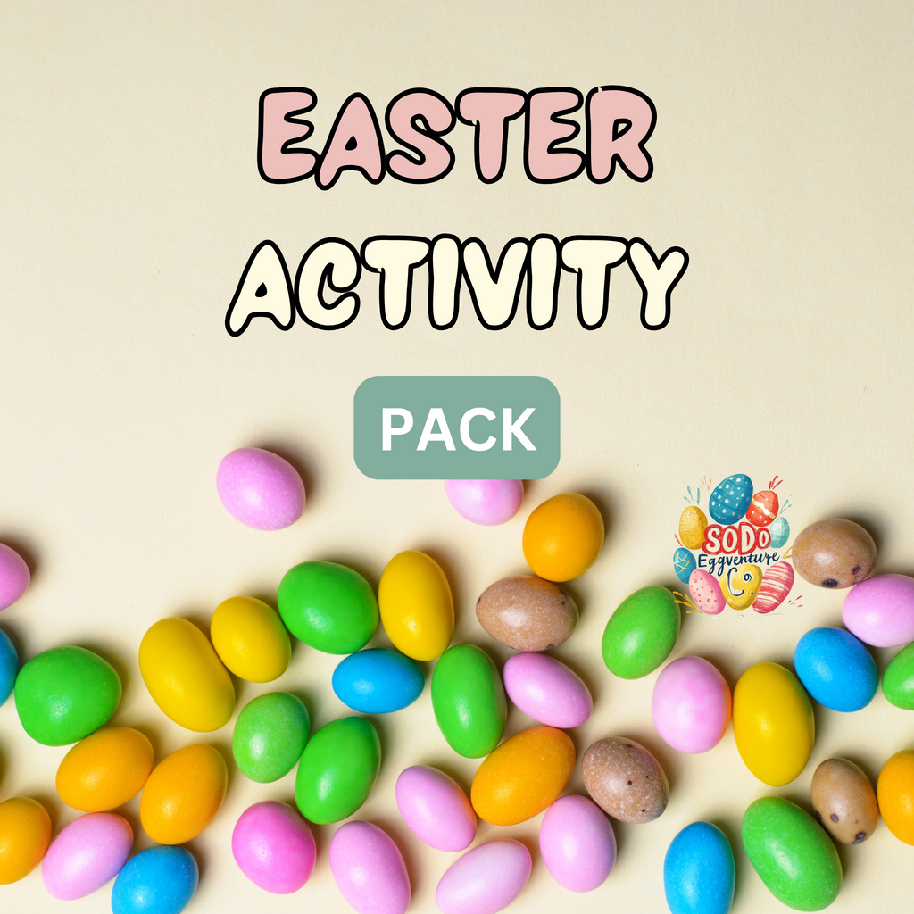 Printable Easter Activity Pack cover page with colorful spring illustrations and Easter-themed title for kids
