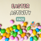 Printable Easter Activity Pack cover page with colorful spring illustrations and Easter-themed title for kids