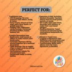 Orange background with text listing uses for tassels, including gift wrapping, classroom activities, and decorative uses.