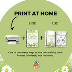 How to use the Easter Activity Pack: print at home, bind the pages, and enjoy fun printable Easter activities with kids