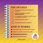 Printed text with details such as colors on your screen may vary slightly from printed file and details on how it work. 